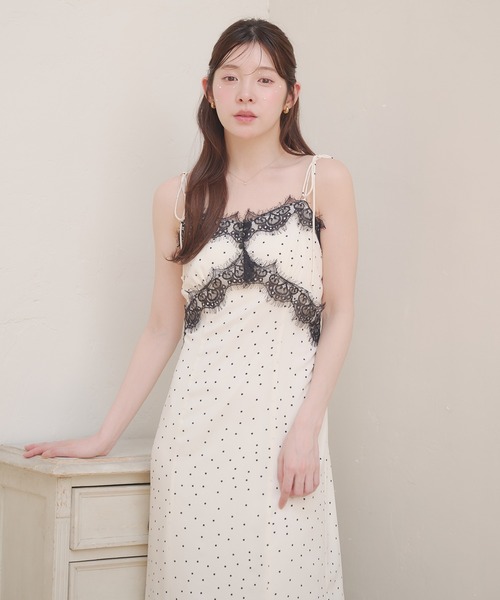 ワンピース lace docking dot cami onepiece / レースドッキングドットキャミワンピースの画像