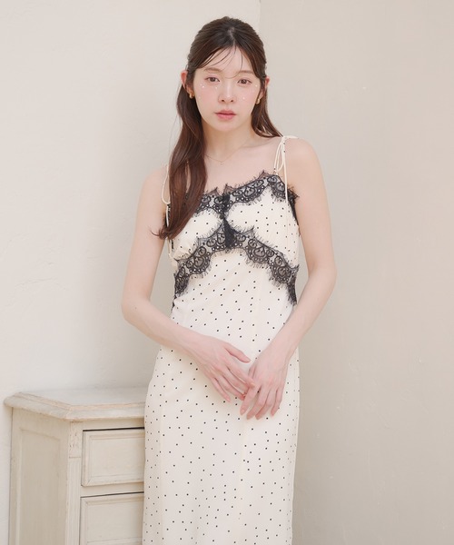 ワンピース lace docking dot cami onepiece / レースドッキングドットキャミワンピースの画像