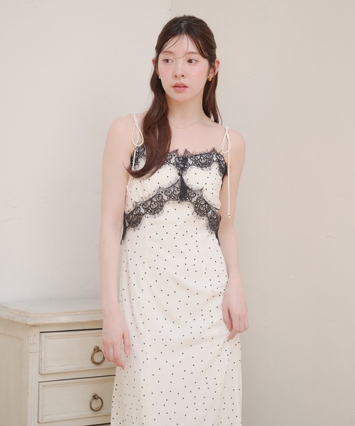 ワンピース lace docking dot cami onepiece / レースドッキングドットキャミワンピースの画像