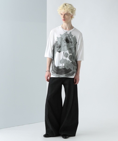 「HARE」 半袖Tシャツ FREE ブラック×ブルー メンズ_画像3