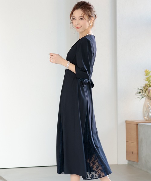 「PourVous」 7分袖ワンピース M グレー レディース_画像2