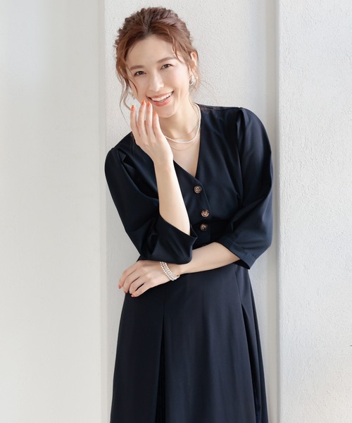 「PourVous」 7分袖ワンピース M グレー レディース_画像3