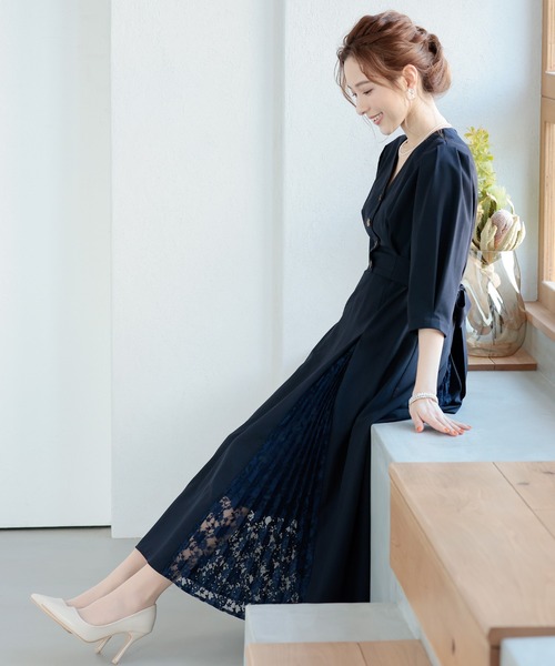 「PourVous」 7分袖ワンピース M グレー レディース_画像6