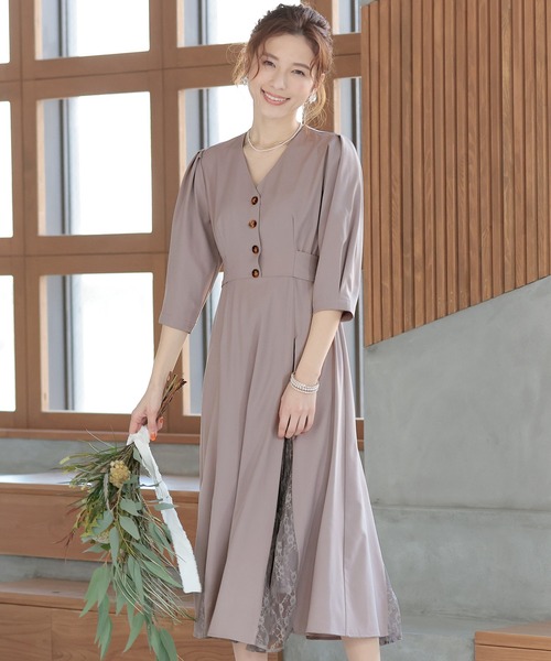 「PourVous」 7分袖ワンピース M グレー レディース_画像7