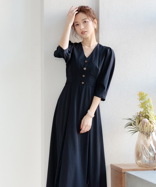 「PourVous」 7分袖ワンピース M グレー レディース_画像9