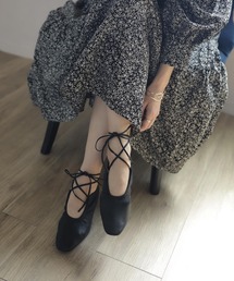 フラット バイカラ― レースアップ スクエアトゥ  パンプス セール】lace up square toe pumps／レースアップスクエアトゥ