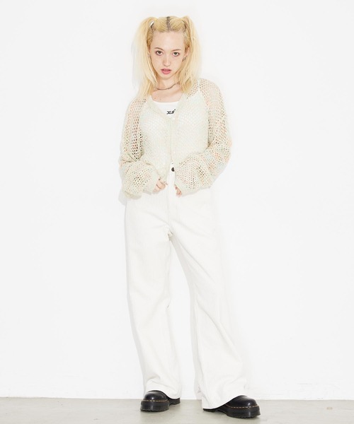 カーディガン Openwork knit cardigan レディース X-girl（エックスガール）の「OPENWORK KNIT CARDIGAN