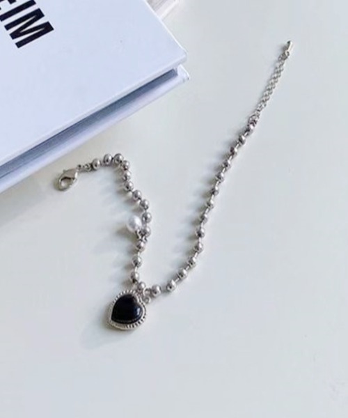 ネックレス 「NiiNa」ブラックハートネックレス＆ブレスレット