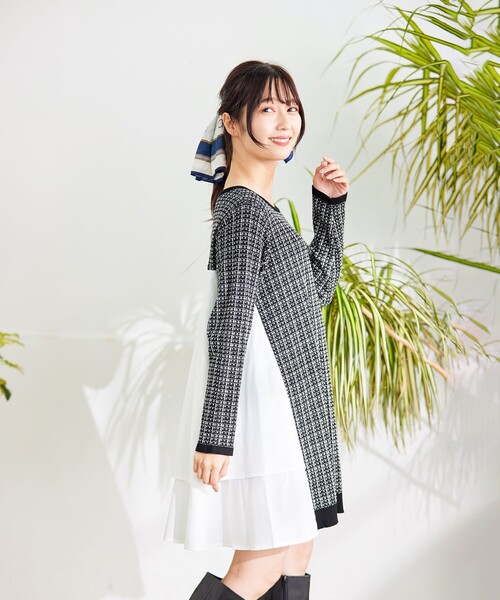 ニット セーター 「洗える」ツイード2段フレアチュニックブラウス レディース Tiaclasse ニット セーター 「洗える」ツイード2段フレア