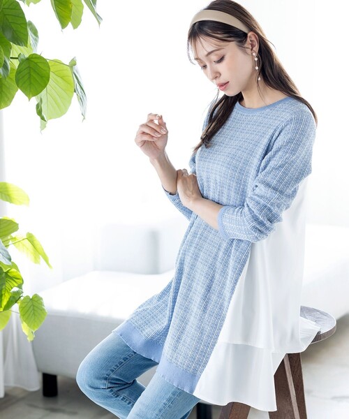 Tiaclasse ニット セーター 「洗える」ツイード2段フレア
