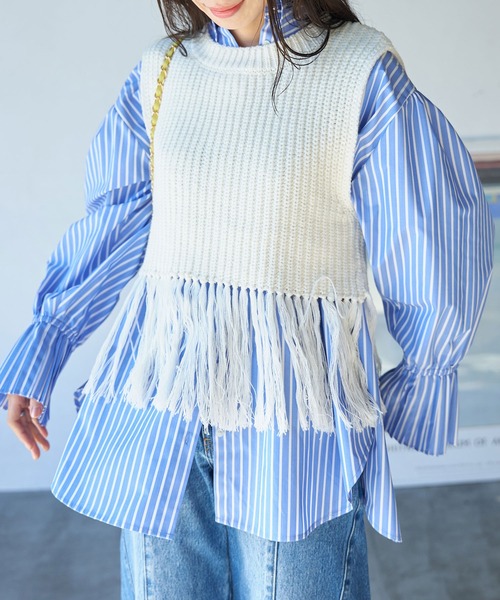 VIS ベスト ジレ フリンジニットベスト レディース : ZOZOTOWN