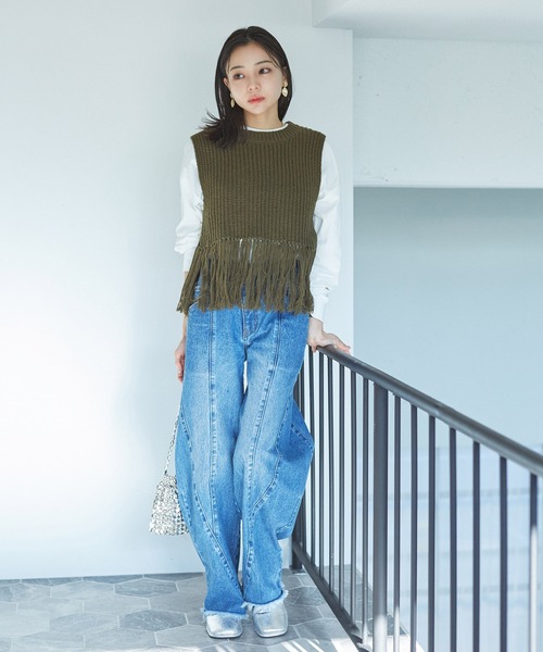 VIS（ビス） ベスト ジレ フリンジニットベスト レディース : ZOZOTOWN