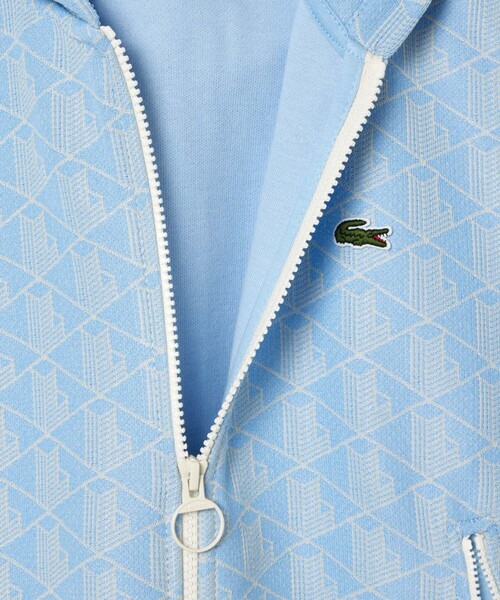 Lacoste ライトブルー ジップアップ　フーディー　ジャージ LACOSTE パーカー モノグラムジャカードジップアップフーディー