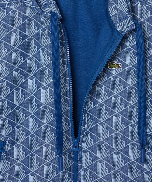LACOSTE パーカー モノグラムジャカードジップアップフーディー