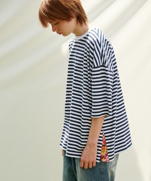 rehacer(レアセル) tシャツ : Slit Border Flower CS / スリット rehacer(レアセル) tシャツ : Slit Border Flower CS / スリット