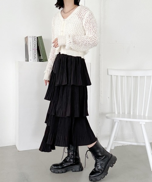 ティアードボリュームスカート washer volume tiered skirt/ボリュームティアードスカート【S