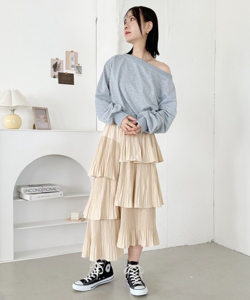 ティアードボリュームスカート washer volume tiered skirt/ボリュームティアードスカート【S