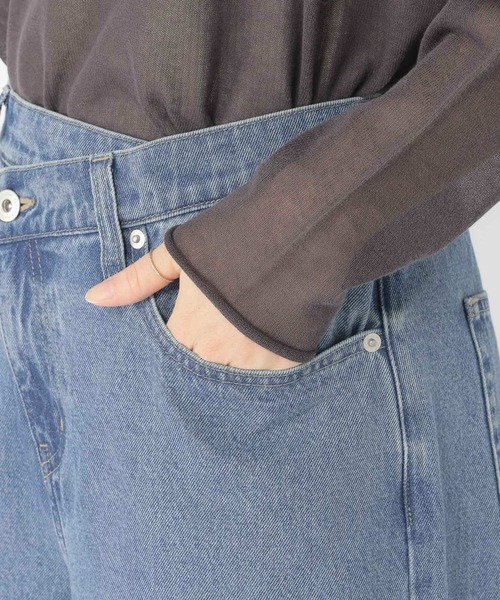 パンツ デニム ジーンズ デニムアシメフロントパンツ レディース 
