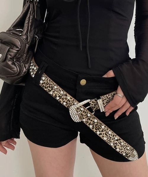 SHEENA（シーナ） ベルト レオパード柄ラインストーンベルト