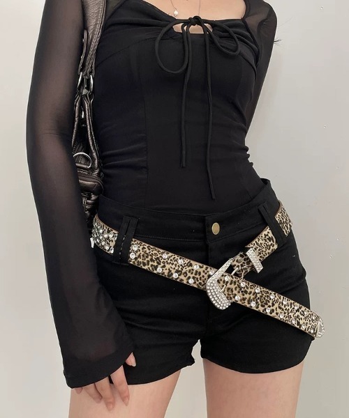 SHEENA（シーナ） ベルト レオパード柄ラインストーンベルト