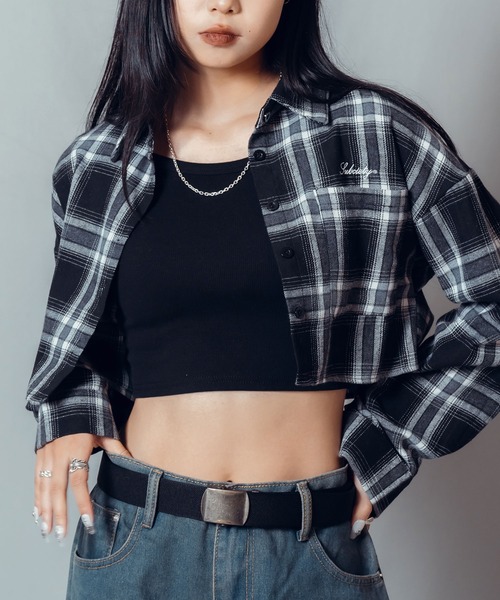 ブラウス シャツ Cropped check shirt「WOMEN」 レディース