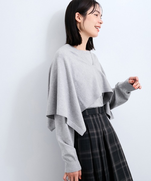 らんちゃん GERVEチェック切り替えニットチュニック LE CERCLE par rope' ニット セーター ケープチュニックセット