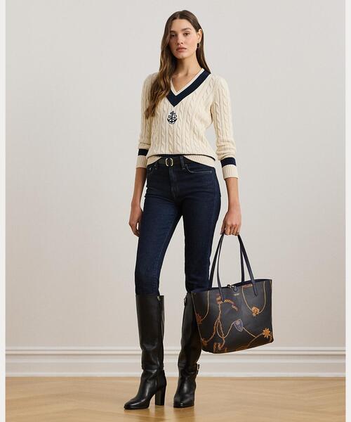 LAUREN RALPH LAUREN フェイクレザー リバーシブル トート フェイクレザー ラージ リバーシブル トート バッグ｜ローレン