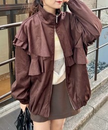 フリルナイロンブルゾン Kastane Kastane ブルゾン アウター 「ダブルジップ」フリルナイロン