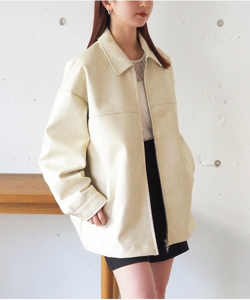 未使用★BEIGE★撥水★ノーカラー★ダブルジップ★ブルゾン★ジャケット tiptop（ティップトップ） ブルゾン アウター 「ZOZO限定アイテム