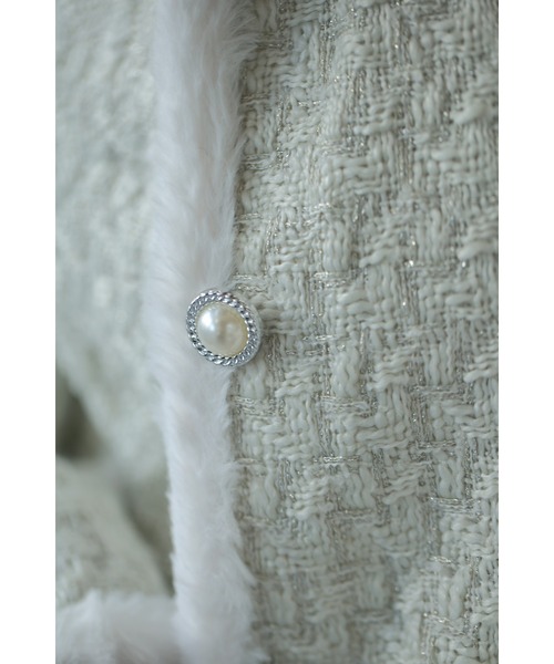 cawaii ジャケット ノーカラージャケット ファートリミングのツイード