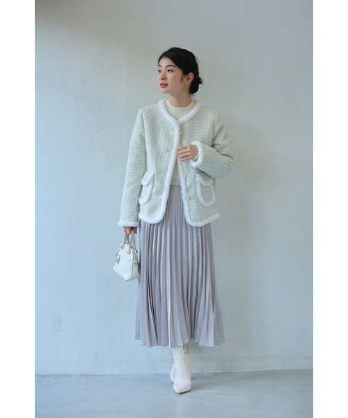 cawaii ジャケット ノーカラージャケット ファートリミングのツイード