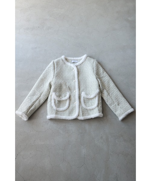 cawaii ジャケット ノーカラージャケット ファートリミングのツイード