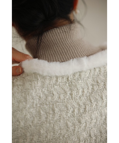 cawaii ジャケット ノーカラージャケット ファートリミングのツイード