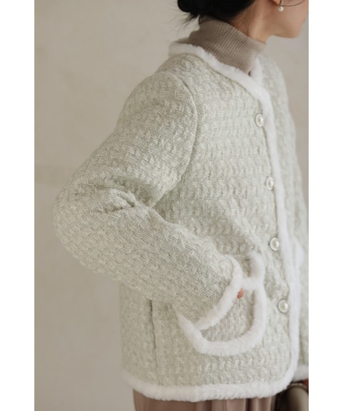 cawaii ジャケット ノーカラージャケット ファートリミングのツイード