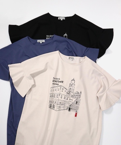 STUDIO PICONE（スタジオピッコーネ） tシャツ 半袖 袖フリルイラスト