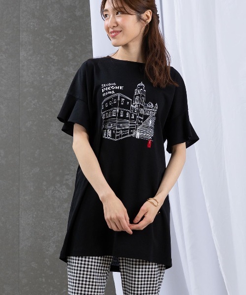 STUDIO PICONE（スタジオピッコーネ） tシャツ 袖フリルイラスト
