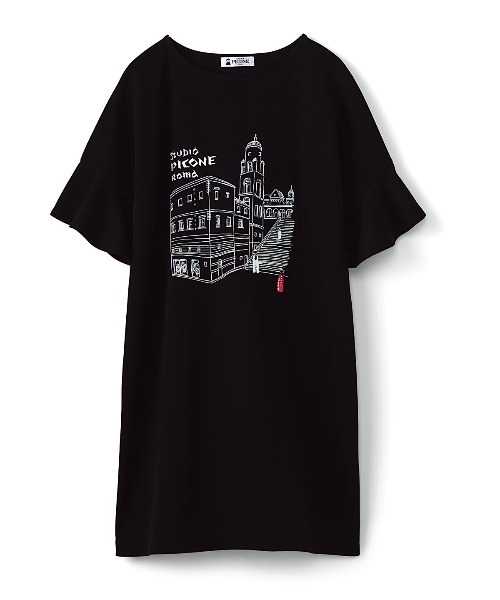 STUDIO PICONE（スタジオピッコーネ） tシャツ 袖フリルイラスト 
