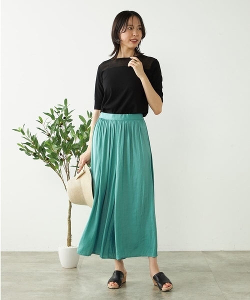 グランドホールセール a.v.v パンツ 「洗える」サテンギャザースカンツ レディース パンツ