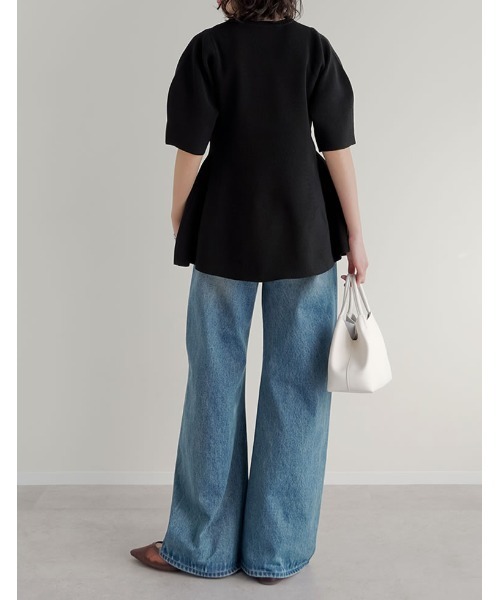 ジプソフィア ペプラムニットTee カットソー 半袖 リブ F 黒 each alchemist ニット セーター 半袖ペプラムニットプルオーバー