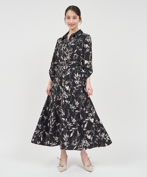 ROYAL PARTY シャツワンピース シャドーボタニカルプリント