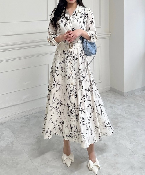ロイヤルパーティー　　柄シャツワンピース ROYAL PARTY シャツワンピース シャドーボタニカルプリント