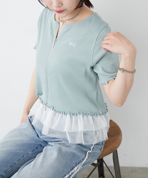 kio出品 w closet tシャツ 「新色追加！7色展開」半袖W ZIPリブカーデ