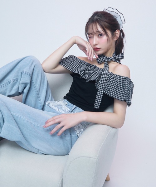 お買い得商品特集 - 販促エクスプレス TITTY＆CO. ギンガムフリルオフショルトップス半袖 tシャツ トップス
