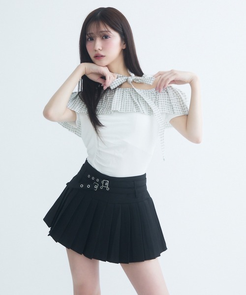 tシャツ ギンガムフリルオフショルトップス半袖 レディース TITTY＆CO. tシャツ ギンガムフリルオフショルトップス半袖