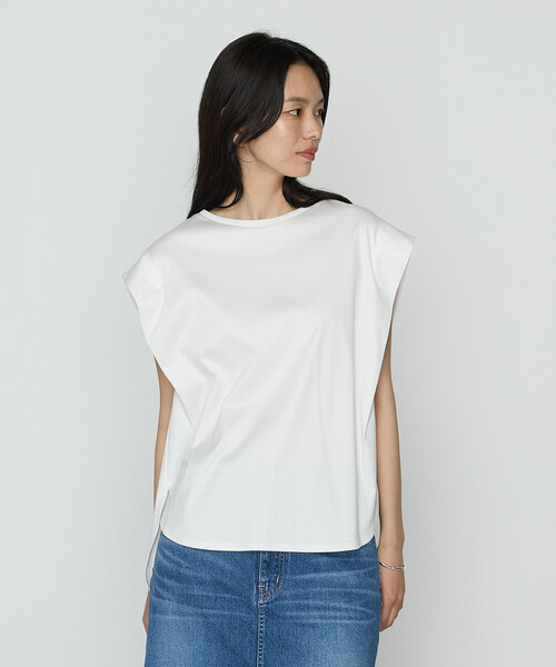 tシャツ コットン強撚ポンチ ショルダータックTシャツ レディースの画像