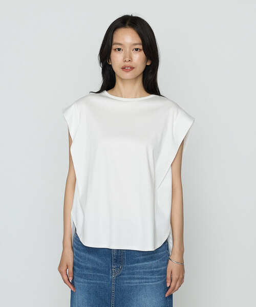 tシャツ コットン強撚ポンチ ショルダータックTシャツ レディースの画像