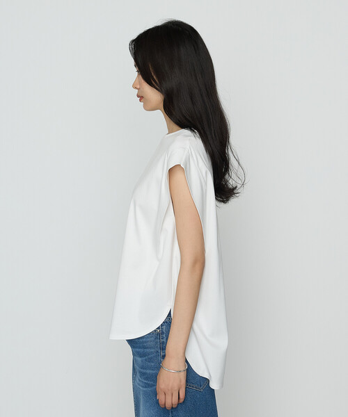 tシャツ コットン強撚ポンチ ショルダータックTシャツ レディースの画像