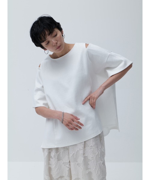 tシャツ カッティングショルダーカットソー レディース