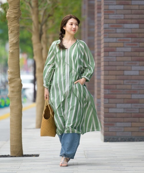 ★関税込み★【TOTEM】織地 マキシワンピース ストライプ Aletta vita ワンピース キャミワンピース Iライン ロング
