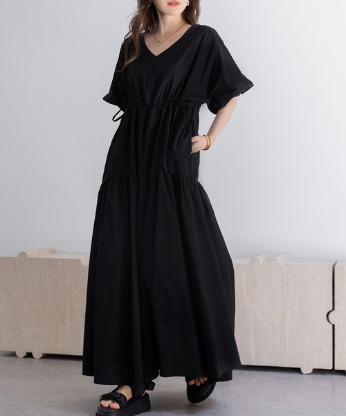 DAY CLOSET ワンピース 夏 半袖 レディース ぽわん袖ウエストギャザー